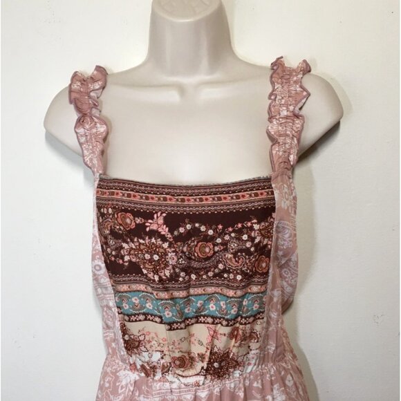 Sugarfox L Maxi Boho Sundress Women's Square Neck Flowy Rayon Bust 40" - Picture 2 of 8